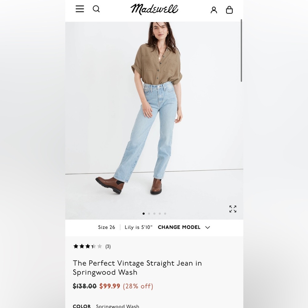 The Perfect Vintage Straight Jean in Springwood Wash NWOT - Picture 2 of 12